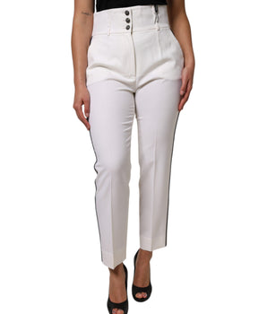 Dolce &amp; Gabbana White Wool High Waist Tapered Pants