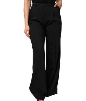 Dolce &amp; Gabbana Black Wool High Waist Wide Leg Pants