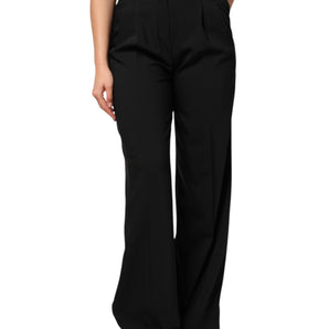 Dolce & Gabbana Black Wool High Waist Wide Leg Pants
