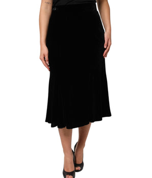 Dolce &amp; Gabbana Black High Waist Fit Flared Midi Skirt