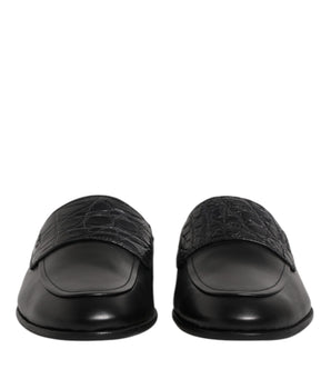 Dolce &amp; Gabbana Black Calfskin Leather Slip On Loafers Shoes