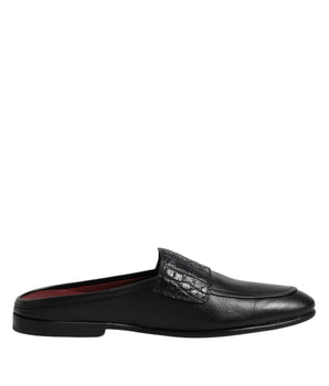 Dolce &amp; Gabbana Black Calfskin Leather Slip On Loafers Shoes
