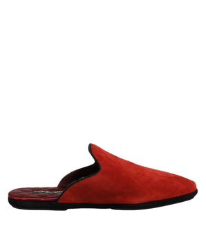 Dolce &amp; Gabbana Orange Suede Slides Flat Slipper Shoes
