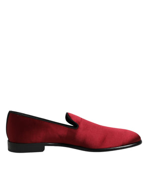 Dolce &amp; Gabbana Red Velvet Slip On Loafers Formal Shoes
