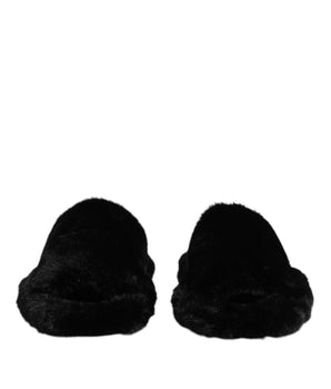 Dolce &amp; Gabbana Black Polyester Velvet Slides Slipper Shoes