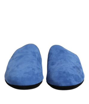 Dolce &amp; Gabbana Blue Suede Capra Slides Flat Slipper Shoes