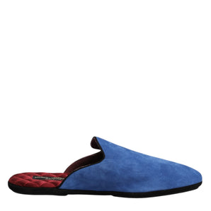 Dolce & Gabbana Blue Suede Capra Slides Flat Slipper Shoes