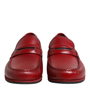 Dolce & Gabbana Red Leather Loafers Moccasins Slip On Shoes