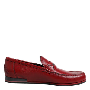 Dolce & Gabbana Red Leather Loafers Moccasins Slip On Shoes