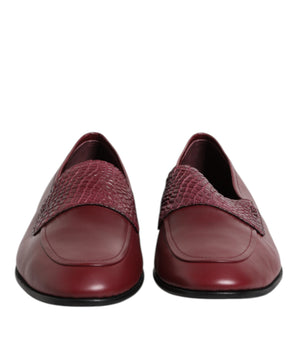 Dolce &amp; Gabbana Burgundy Calfskin Leather Formal Slip On Shoes