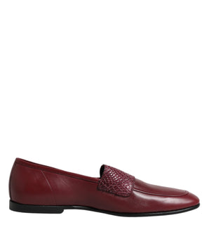 Dolce &amp; Gabbana Burgundy Calfskin Leather Formal Slip On Shoes