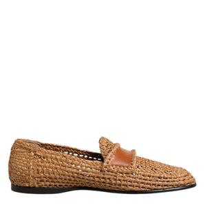 Dolce & Gabbana Brown Woven Raffia Slip On Loafers Shoes