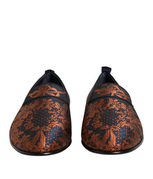 Dolce &amp; Gabbana Black Jacquard Polyester Slip On Loafers Shoes