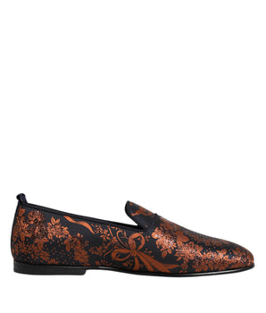 Dolce &amp; Gabbana Black Jacquard Polyester Slip On Loafers Shoes