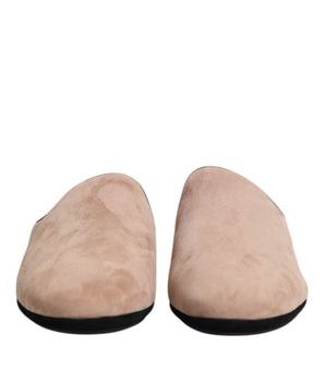 Dolce &amp; Gabbana Beige Capra Suede Slides Flat Slipper Shoes