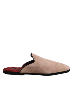 Dolce &amp; Gabbana Beige Capra Suede Slides Flat Slipper Shoes