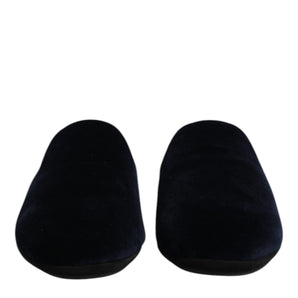 Dolce & Gabbana Dark Blue Viscose Velvet Slides Flat Slipper Shoes