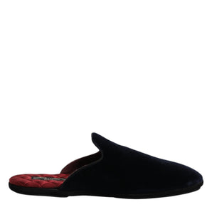 Dolce & Gabbana Dark Blue Viscose Velvet Slides Flat Slipper Shoes