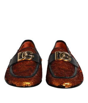Dolce &amp; Gabbana Orange Sequin Embellished Men Loafers Shoes