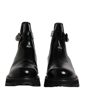 Dolce &amp; Gabbana Black Belted DG Logo Men's Chelsea Boots Shoes