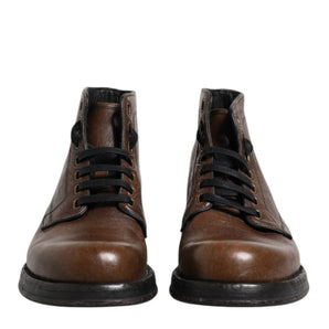 Dolce & Gabbana Brown Leather Lace Up Men Ankle Boots Shoes