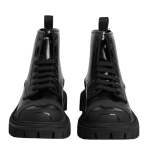Dolce & Gabbana Black Leather Lace Up Mid Calf Boots Shoes