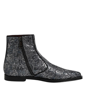 Dolce & Gabbana Dark Gray Cotton Sequined Chelsea Boots Shoes