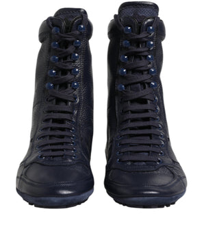 Dolce &amp; Gabbana Dark Blue Leather KING High Top Sneakers Shoes