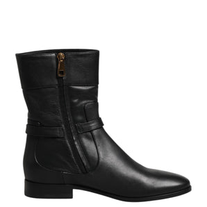 Dolce & Gabbana Black Leather Flats Logo Short Boots Shoes