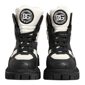 Dolce & Gabbana Black White Padded Lace Up Short Boots Shoes