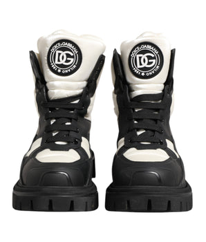 Dolce &amp; Gabbana Black White Padded Lace Up Short Boots Shoes