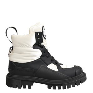 Dolce & Gabbana Black White Padded Lace Up Short Boots Shoes