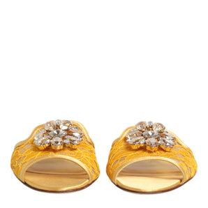 Dolce & Gabbana Yellow Taormina Slides Crystals Flats Shoes