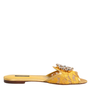 Dolce & Gabbana Yellow Taormina Slides Crystals Flats Shoes