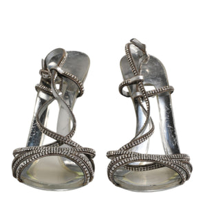 Dolce & Gabbana Silver Strass Ankle Strap Heels Sandals Shoes