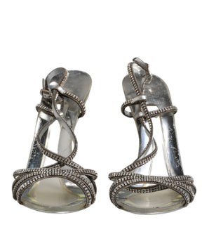 Dolce &amp; Gabbana Silver Rhinestone Ankle Strap Heel Sandals Shoes