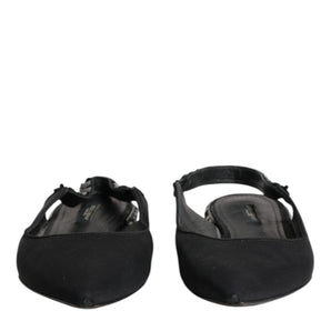 Dolce & Gabbana Black Crystal Charmeuse Slingback Shoes