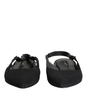 Dolce &amp; Gabbana Black Crystal Charmeuse Slingback Shoes