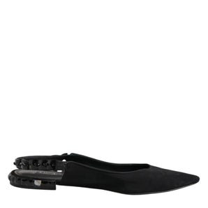 Dolce & Gabbana Black Crystal Charmeuse Slingback Shoes