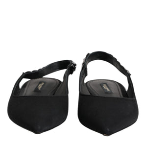 Dolce & Gabbana Black Crystal Charmeuse Slingback Shoes