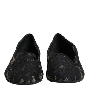 Dolce & Gabbana Black Taormina Lace Slip On Flats Shoes