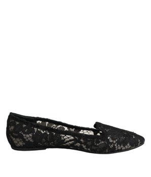 Dolce &amp; Gabbana Black Taormina Lace Slip On Flats Shoes