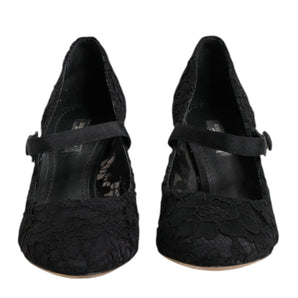 Dolce & Gabbana Black Mary Jane Taormina Lace Pumps Shoes