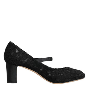 Dolce & Gabbana Black Mary Jane Taormina Lace Pumps Shoes