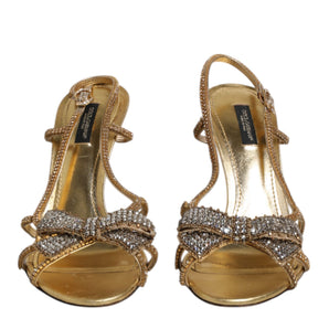 Dolce & Gabbana Gold Strass Ankle Strap Heels Sandals Shoes