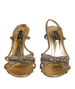 Dolce &amp; Gabbana Gold Rhinestone Ankle Strap Heel Sandals Shoes