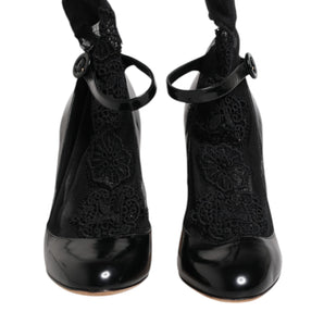 Dolce & Gabbana Black Leather Lace Socks Heels Pumps Shoes