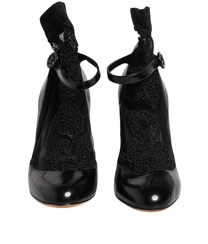Dolce & Gabbana Black Leather Lace Socks Heels Pumps Shoes