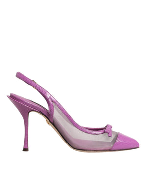 Dolce &amp; Gabbana Purple Leather Mesh High Heels Slingback Shoes