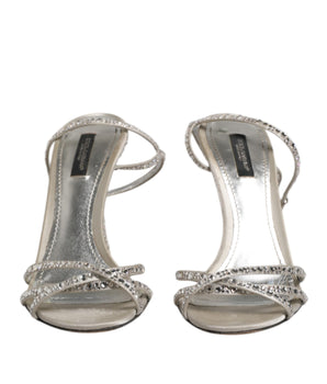 Dolce &amp; Gabbana Silver Rhinestone Ankle Strap KEIRA Sandals Shoes